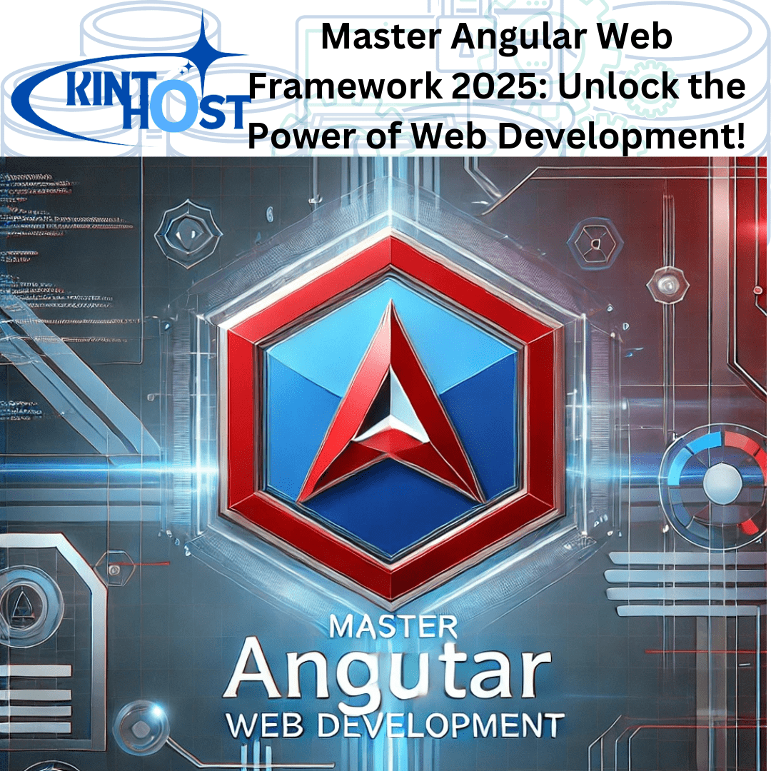 Master Angular Web Framework 2025: Unlock the Power of Web Development! 2 Angular web Framework logo with a sleek UI background in red, white, and blue colors, featuring the text "Master Angular Web Development.