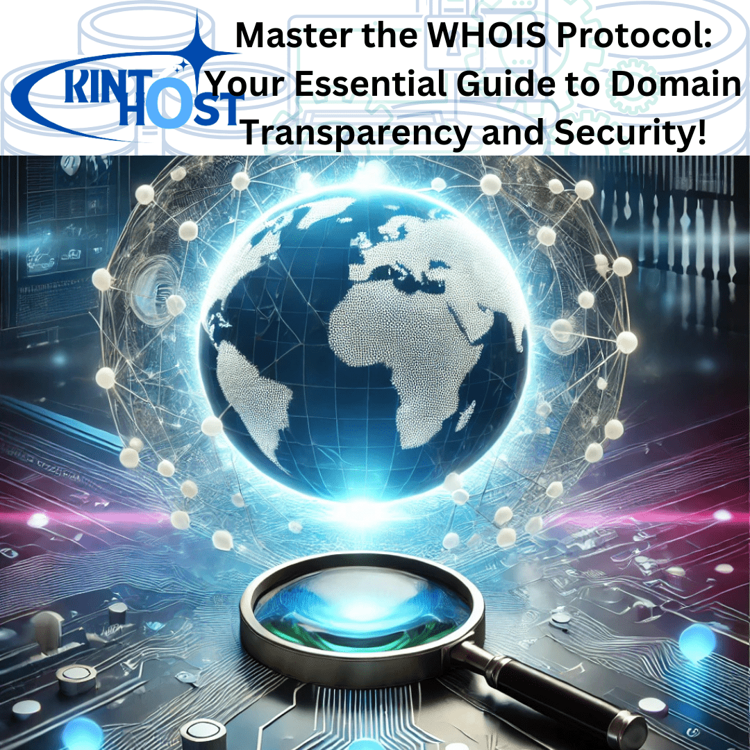 Master the WHOIS Internet Protocol: Your Essential Guide to Domain Transparency and Security 2025! 2 Digital concept showing a magnifying glass examining a globe with interconnected nodes, symbolizing WHOIS Internet Protocol lookup and cybersecurity.